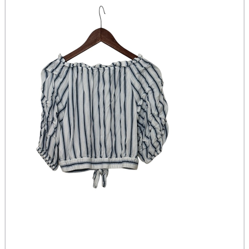 Habitual girls sz 14 white with blue stripes shirt; ruffle sleeves & waist tie - Picture 4 of 6